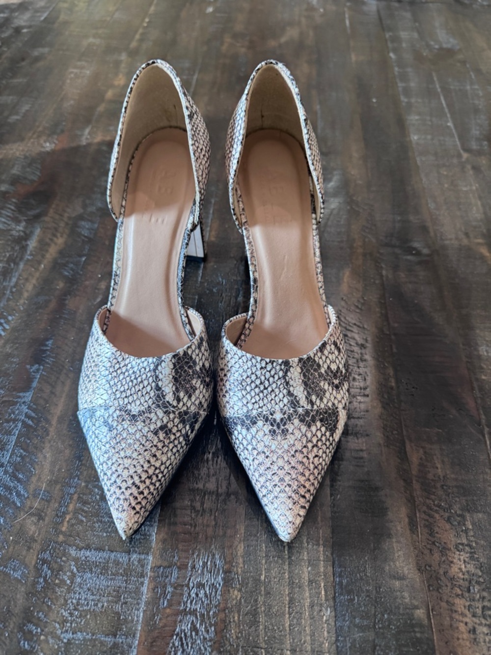 Able Snakeskin Block Heels